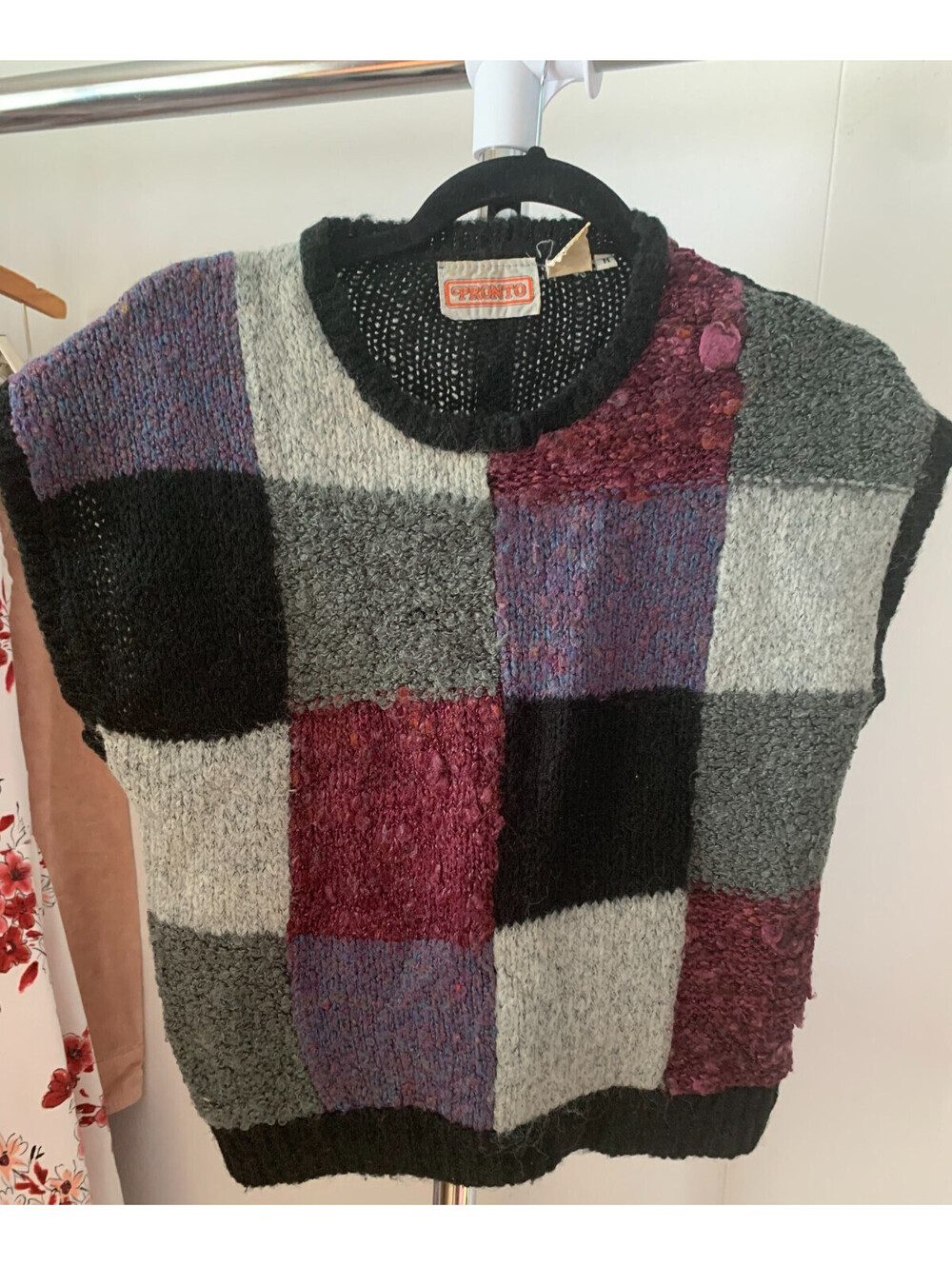 Vintage Pronto Crop Sweater Women's Medium Multicolor Patchwork Wool Blend
